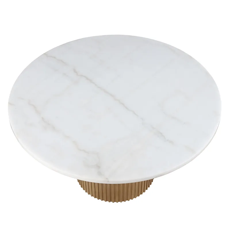 Colvin 52-inch Round White Marble Table, Brown Base