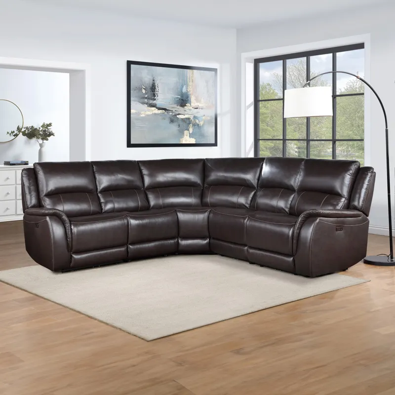 Alexandria 5-Piece Dual-Power Leather Reclining Sectional, Chocolate