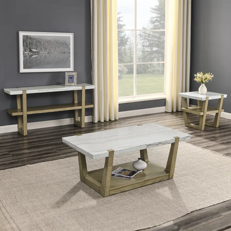 Perth White 3-Piece Marble Occasional Set