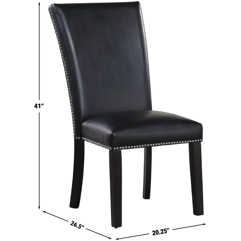 Artemis Gray Marble 7-Piece Dining Set with Black Vegan Leather Chairs