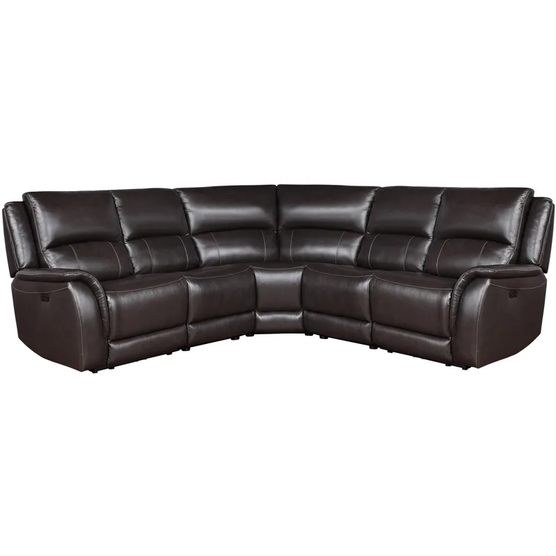 Alexandria 5-Piece Dual-Power Leather Reclining Sectional, Chocolate