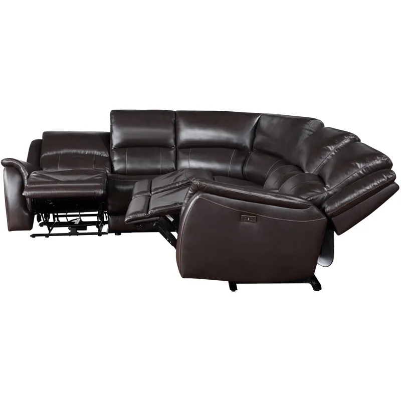Alexandria 5-Piece Dual-Power Leather Reclining Sectional, Chocolate