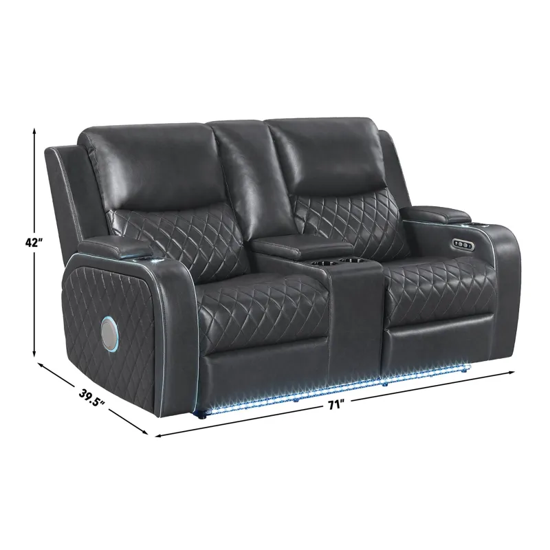 Luna Charcoal Power Console Loveseat