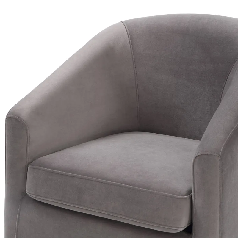 Arlo Upholstered Swivel Barrel Chair, Fog Velvet