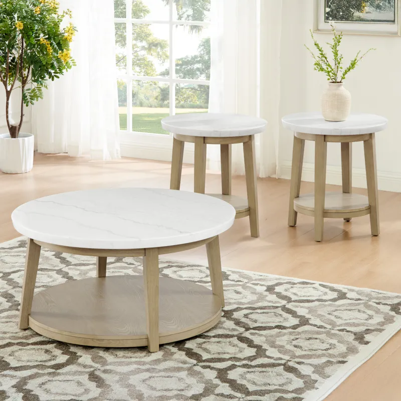 Vida White Marble Top Round End Table