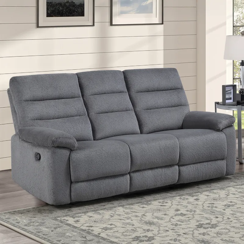Cozy Gray Manual Recliner Sofa
