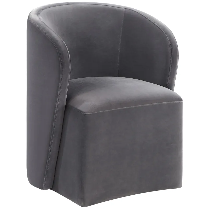 Annie Gray Velvet Barrel Chair W/Casters