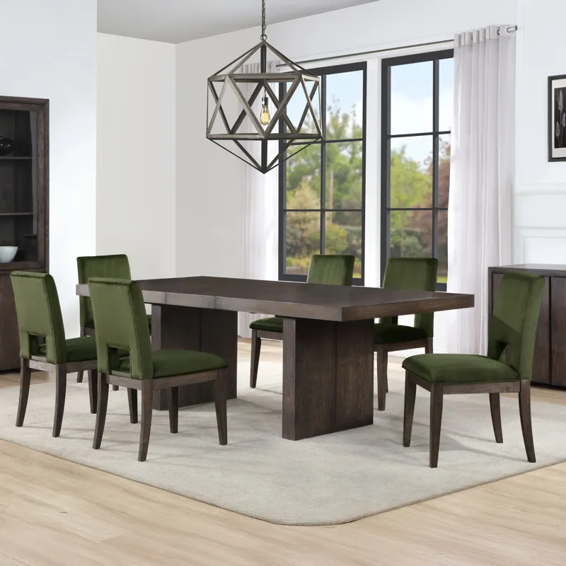 Evan 78-+96-Inch Dining Table W/18-Inch Leaf, 4 Emerald Side Chairs