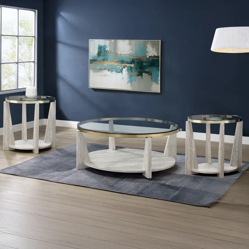 Wanda 3-Piece Glass Top Table Set With Castered Coffee Table