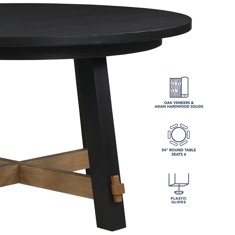 Aubrey 5-Piece 54\" Round Dining Table With 4 Upholstered Parsons Chairs, Black
