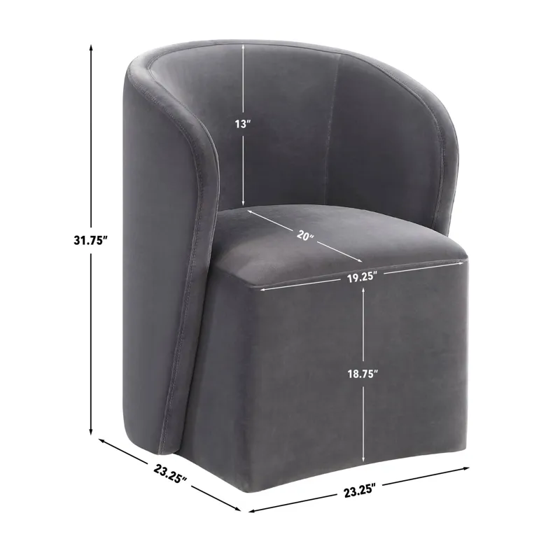 Annie Gray Velvet Barrel Chair W/Casters