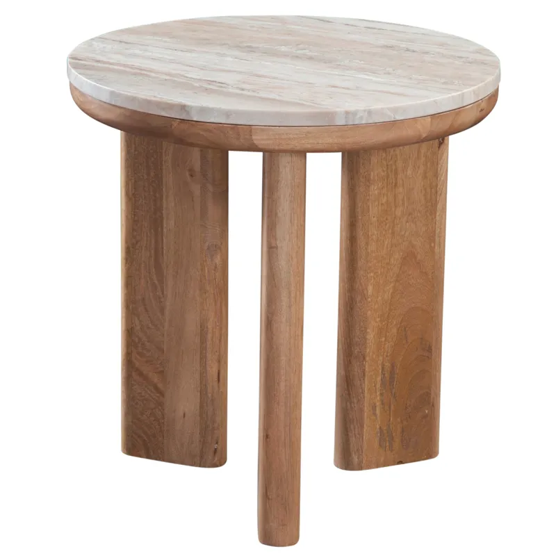 Sidney Brown Marble Top Round End Table