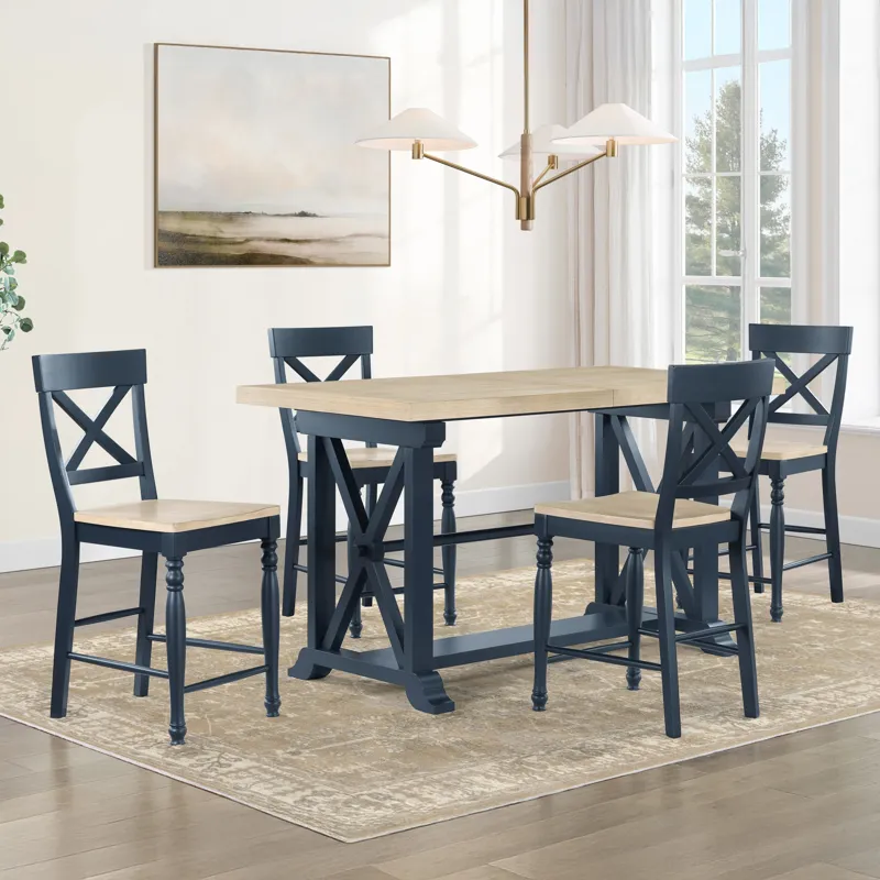 Darcy 5-Piece Counter Dining Set, Blue Finish