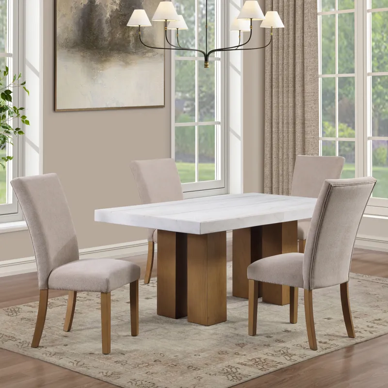 Artemis 70\" Rectangle White Marble Table, Tan
