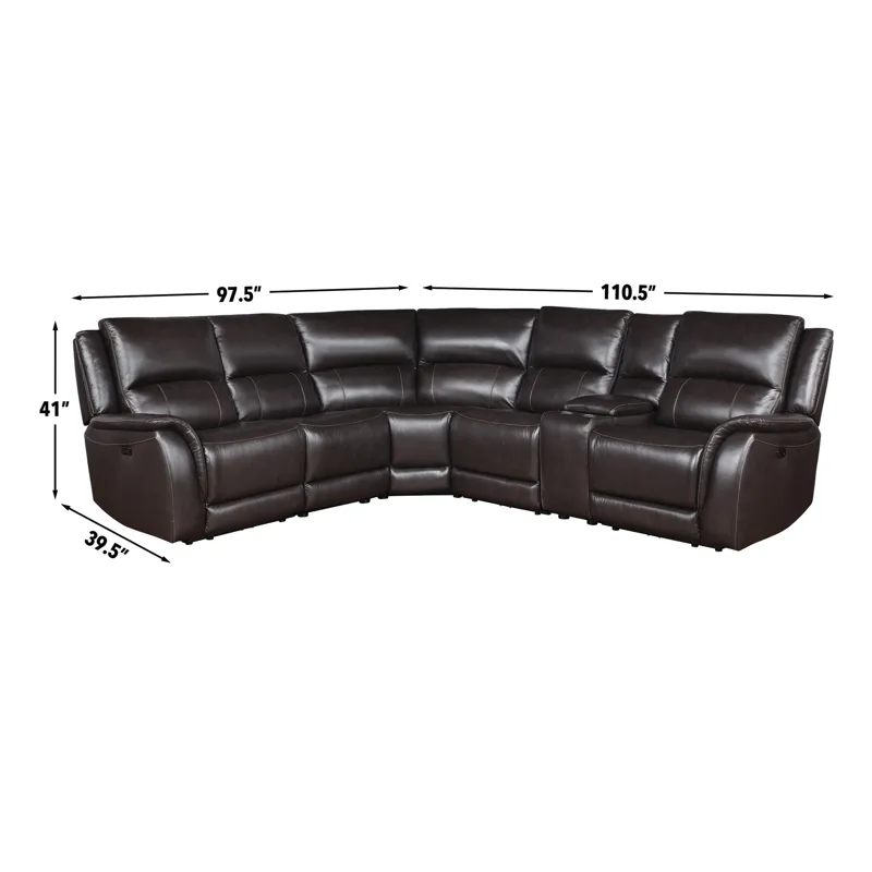Alexandria 6-Piece Dual-Power Leather Reclining Sectional, Chocolate Sectional