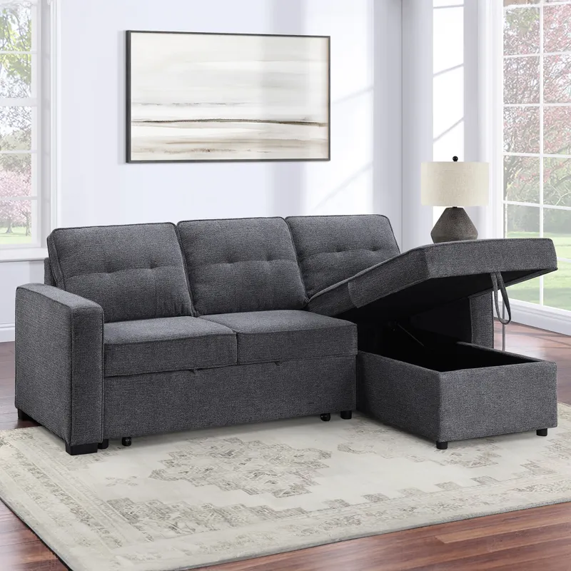 Noah Reversible Storage Chaise, Gray