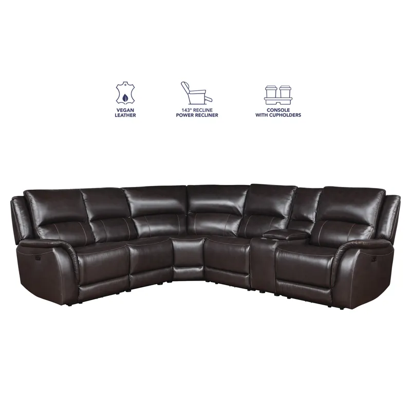 Alexandria 6-Piece Dual-Power Leather Reclining Sectional, Chocolate Sectional