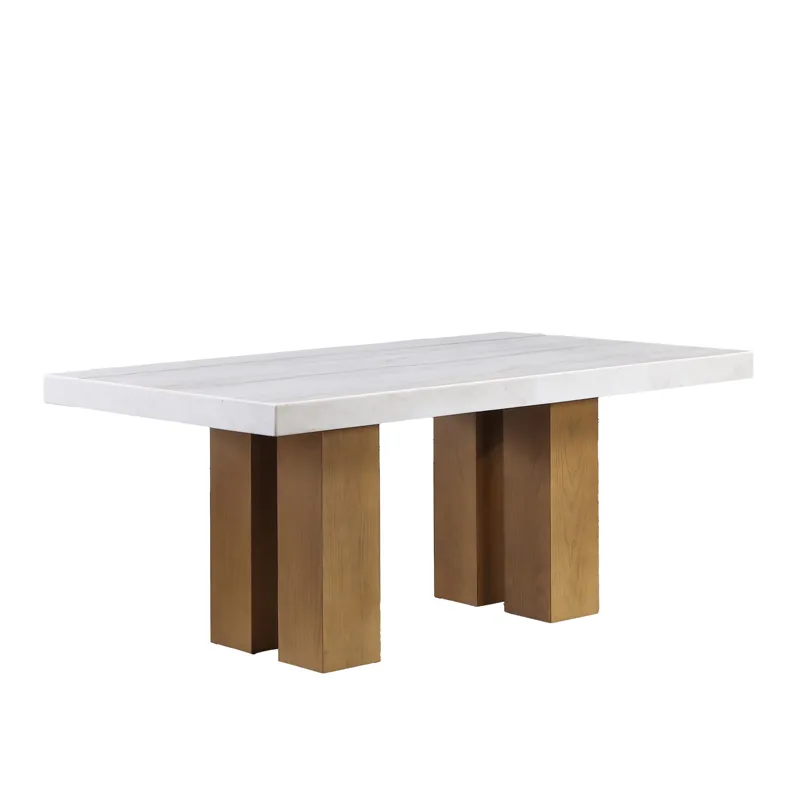 Artemis Tan 70in White Marble Dining Tab Dining Table