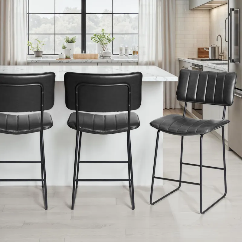 Tribeca Commercial Grade 24\" Counter Chair, Black Vegan Leather