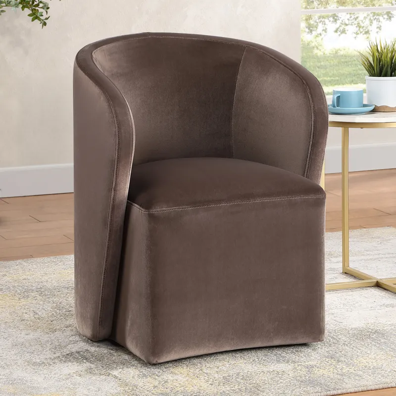 Annie Chocolate Velvet Barrel Chair W/Ca