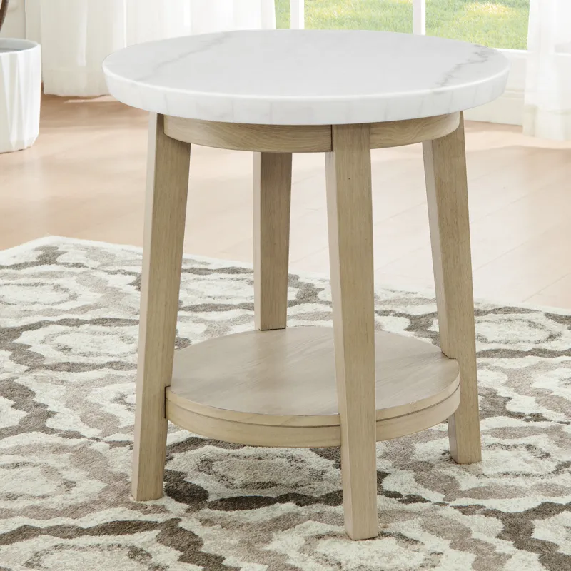 Vida White Marble Top Round End Table