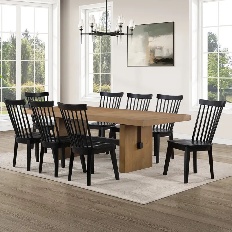 Aubrey Brown Rectangle Table And 8 Vaughn Black