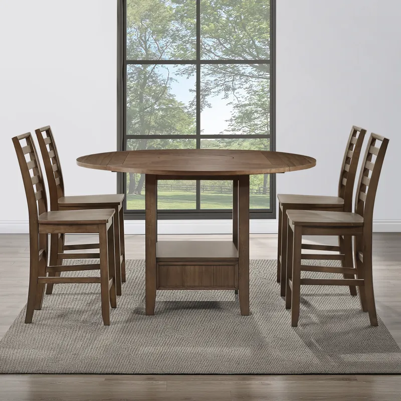 Java Brown 5-Piece Counter Height Dining Table Set with Joanna Chairs