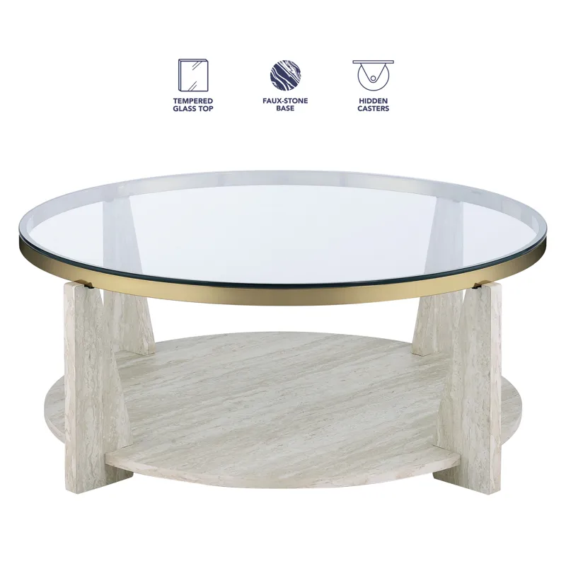 Wanda 3-Piece Glass Top Table Set With Castered Coffee Table