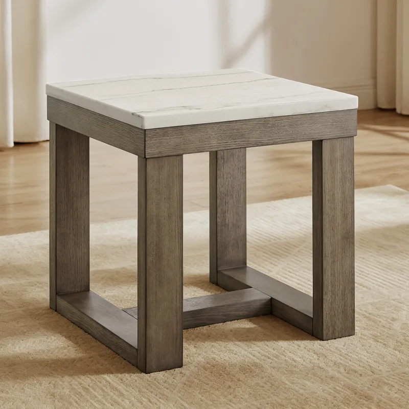 Calla White Marble Top Square End Table