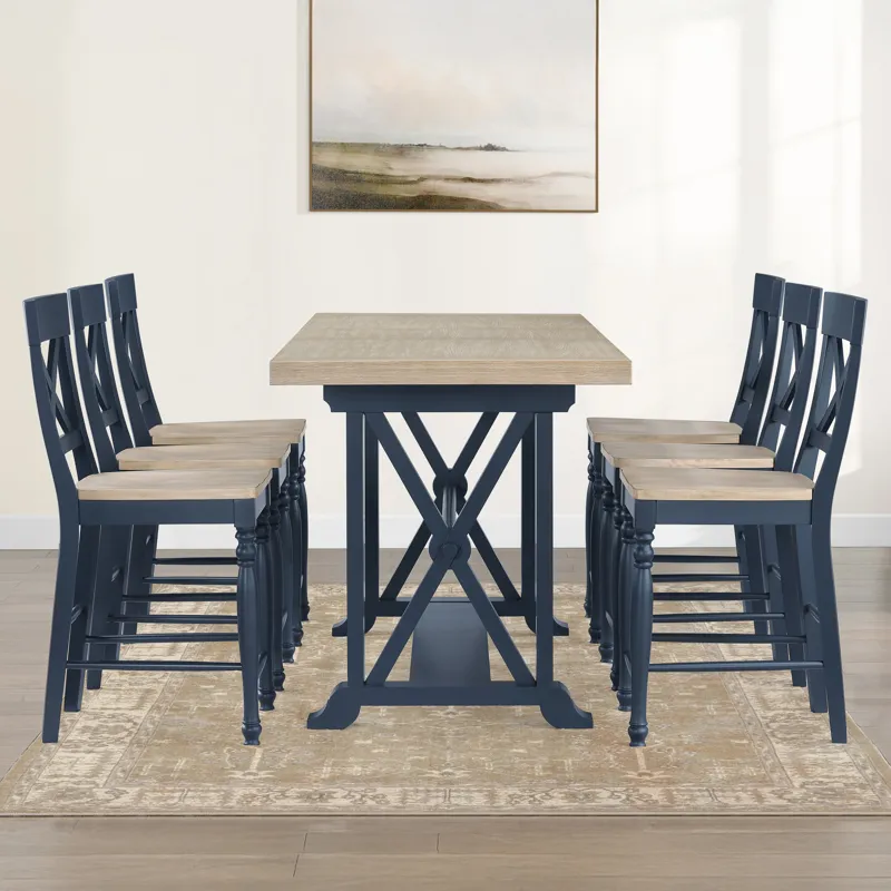 Darcy 7-Piece Counter Dining Set, Blue Finish