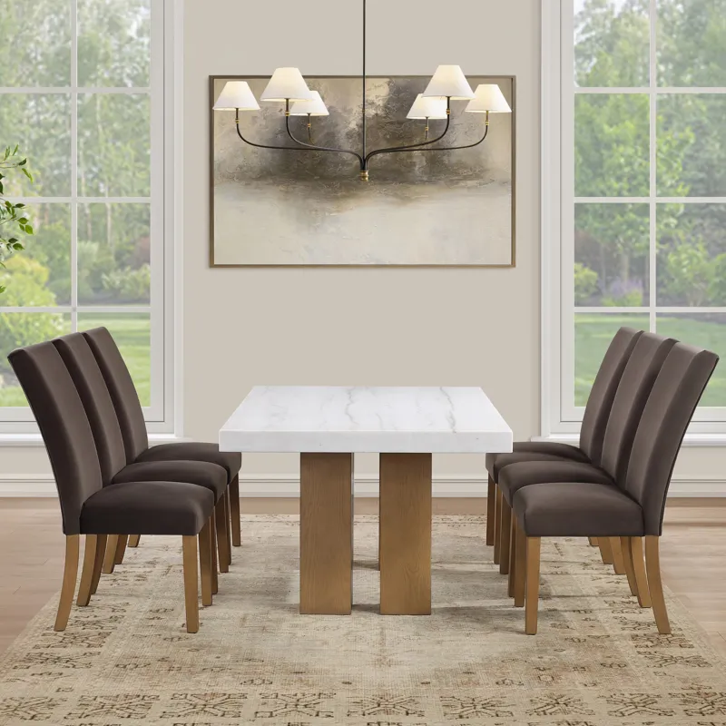 Artemis 70\" Rectangle White Marble Table, Tan