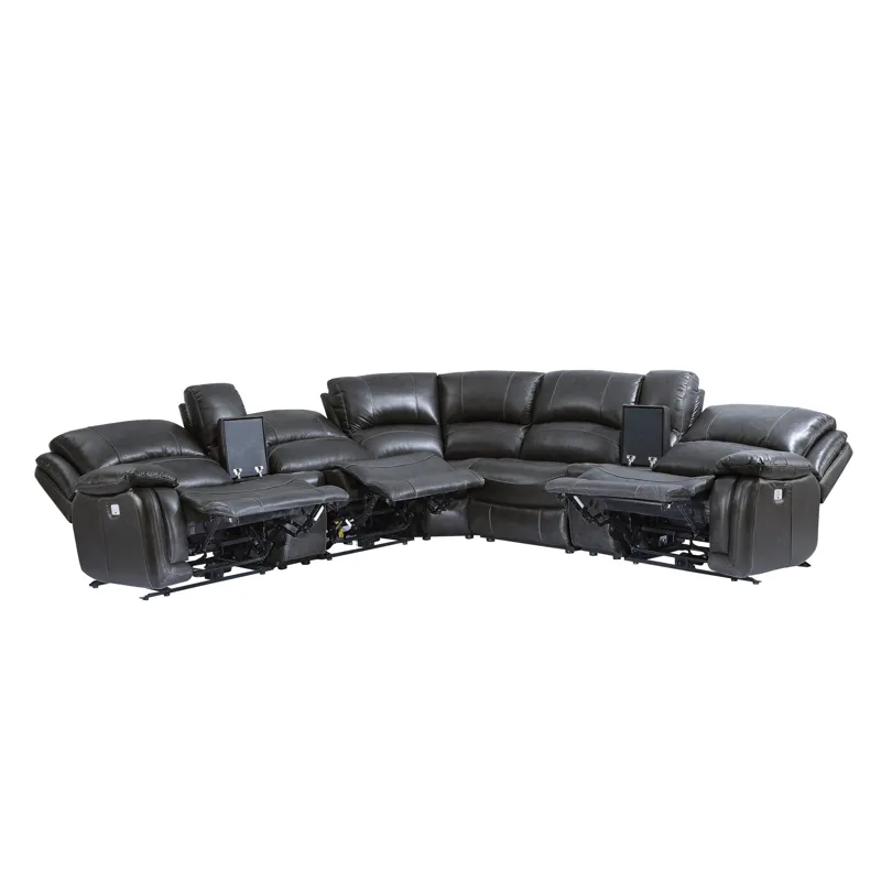 Denver Armless Leather Sectional Chair, Charcoal