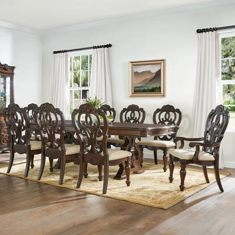 Royale 10pc Dining Set With 2 Arm Chairs