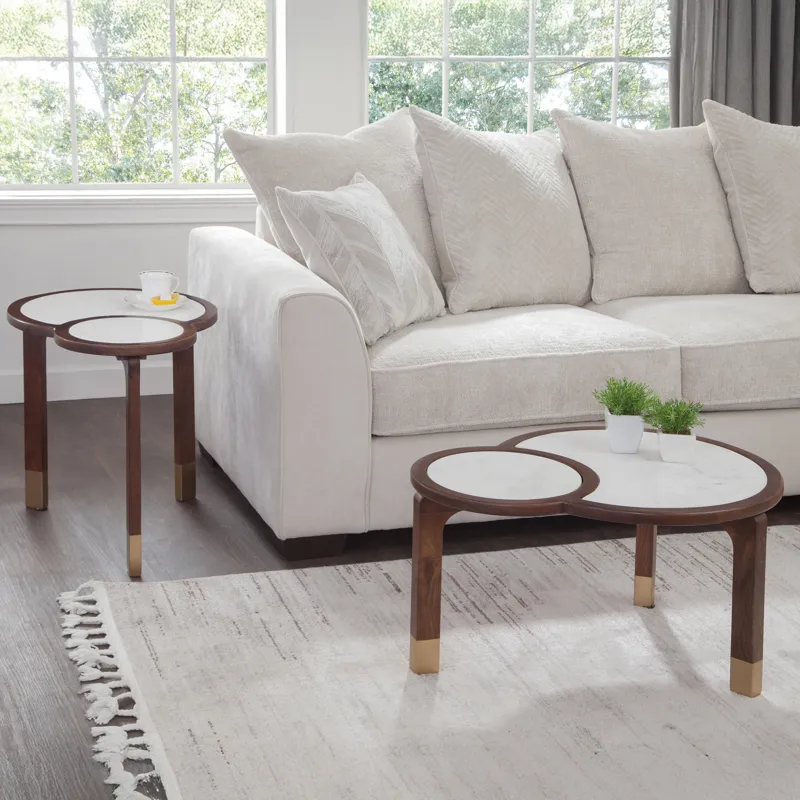 Oormi White Marble Inlay Cocktail Table