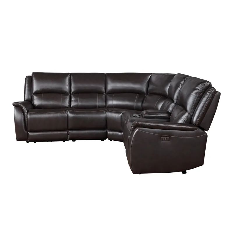 Alexandria 6-Piece Dual-Power Leather Reclining Sectional, Chocolate Sectional