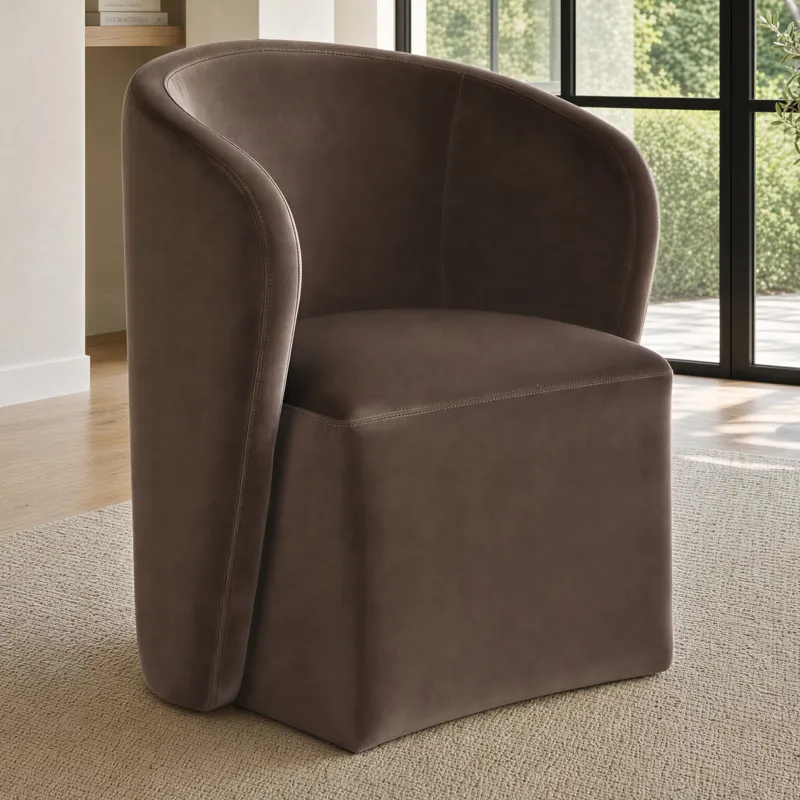 Annie Chocolate Velvet Barrel Chair W/Ca