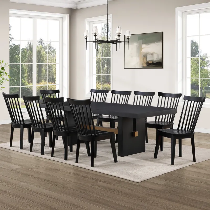 Aubrey Black Rectangle Table And 10 Vaughn Blac