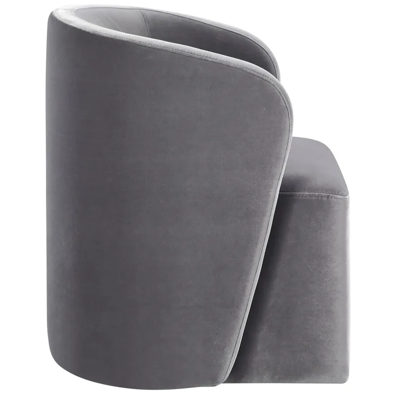 Annie Gray Velvet Barrel Chair W/Casters