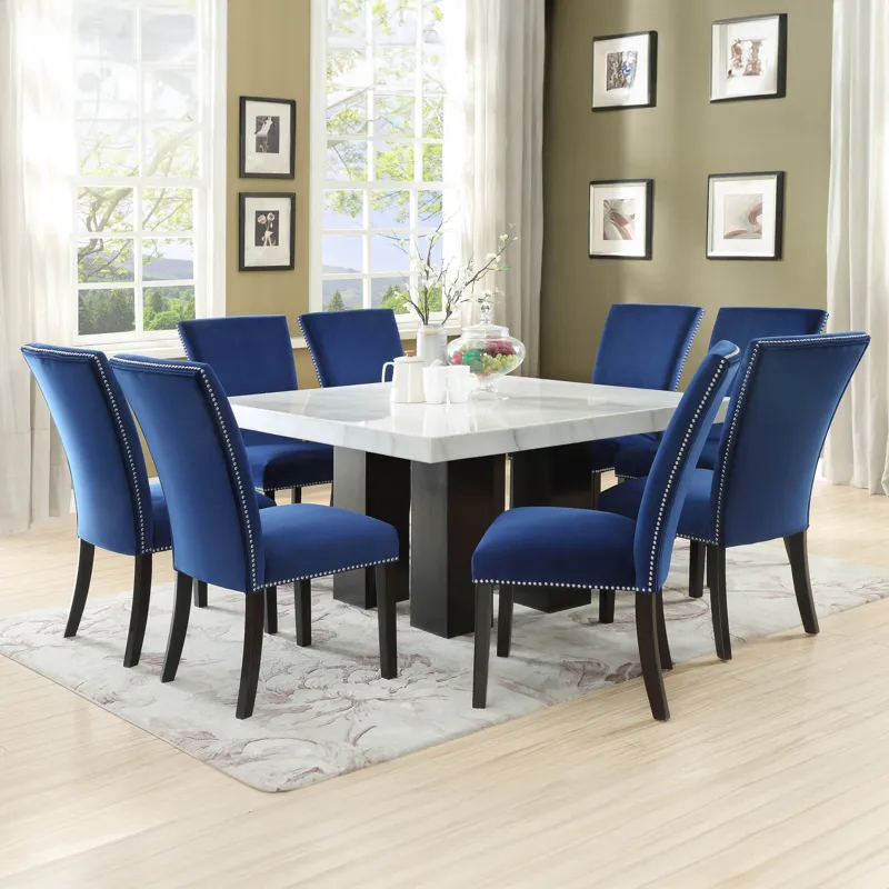 Artemis 5PC 54x54? White Marble Counter w Blk PU Chairs Dining Set