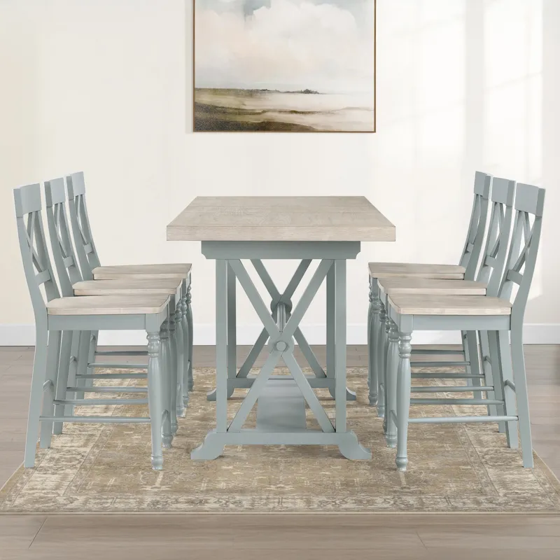 Darcy 7-Piece Counter Dining Set, Green Finish