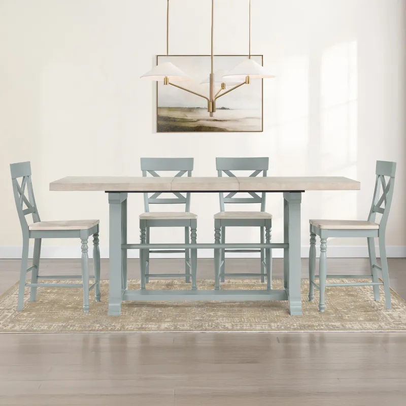 Darcy 7-Piece Counter Dining Set, Green Finish