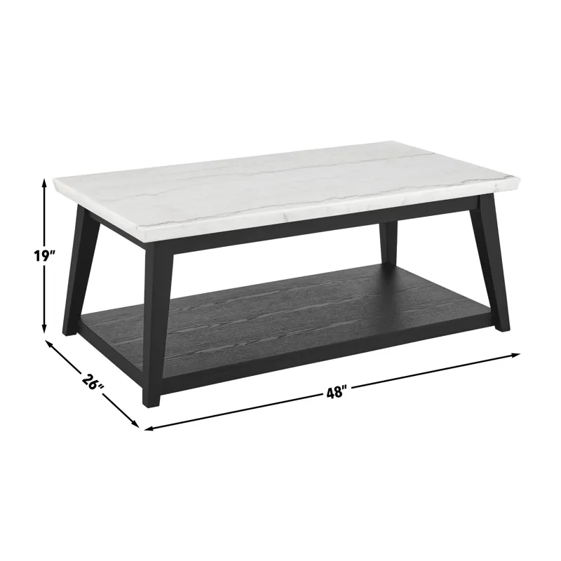 Vida White Marble, Black Finish 3-Piece Occasional Set(Cocktail Table & 2 End Tables)