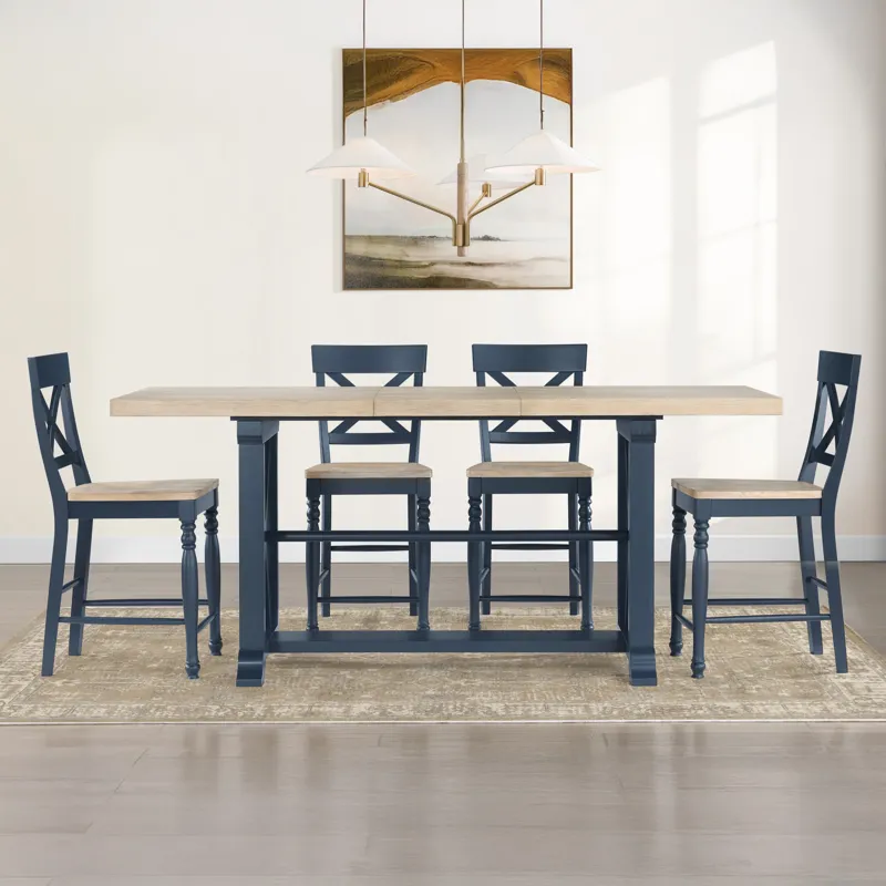 Darcy 7-Piece Counter Dining Set, Blue Finish