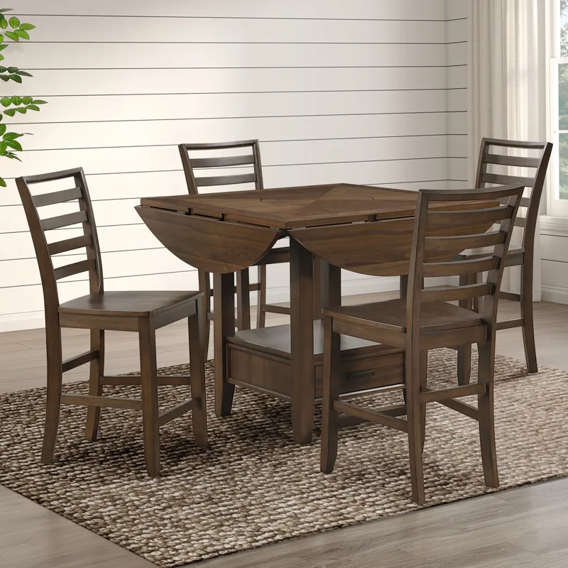 Java Brown 5-Piece Counter Height Dining Table Set with Joanna Chairs