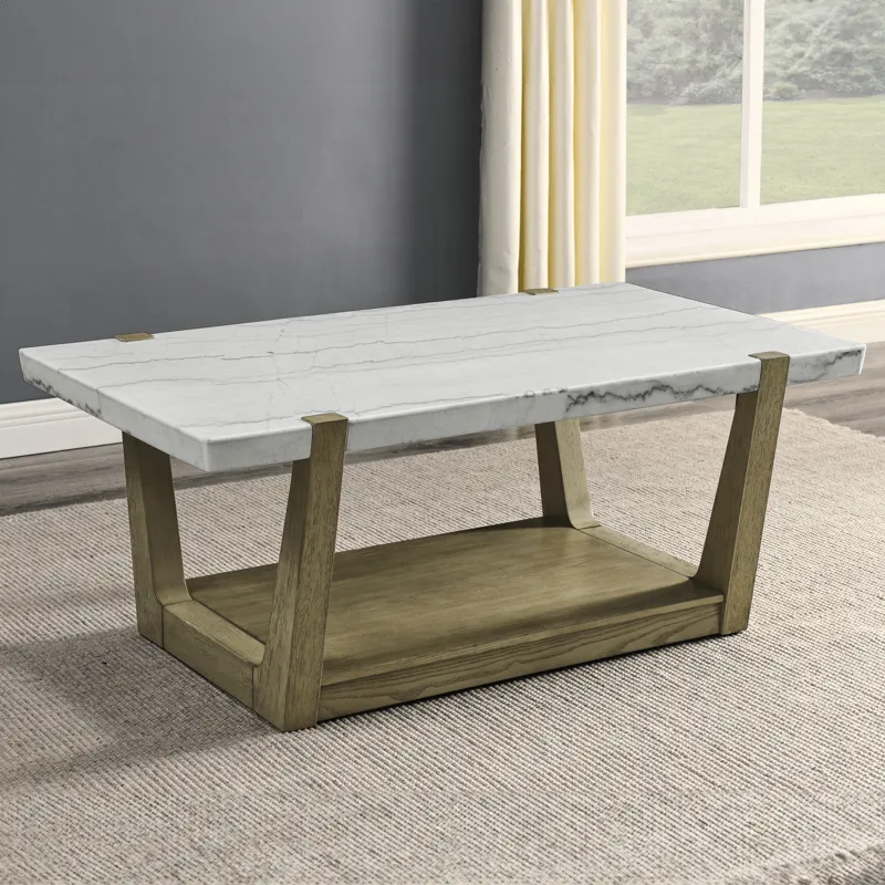 Perth 3-Piece Marble Top Occasional Set(Cocktail Table & Two End Tables)
