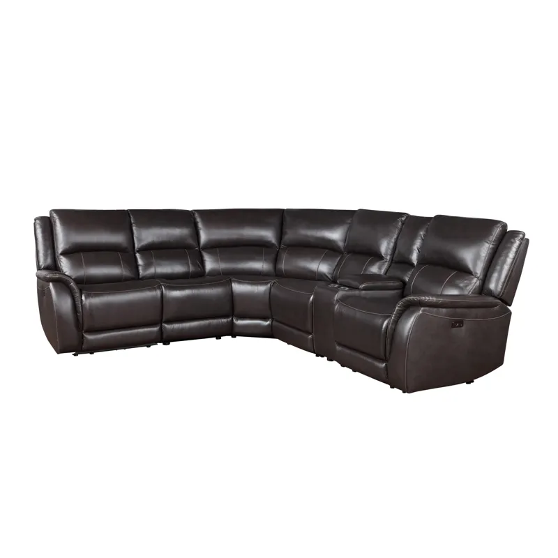 Alexandria 6-Piece Dual-Power Leather Reclining Sectional, Chocolate Sectional