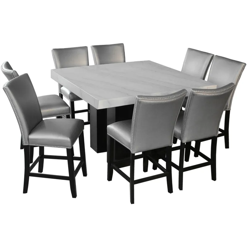 Artemis 5PC 54x54? White Marble Counter w Blk PU Chairs Dining Set
