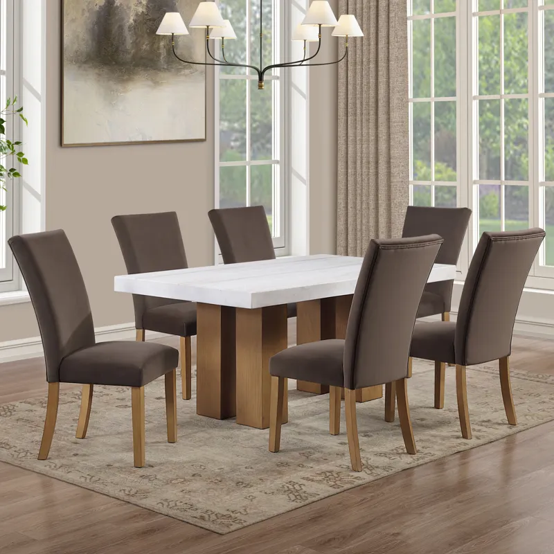 Artemis 70\" Rectangle White Marble Table, Tan