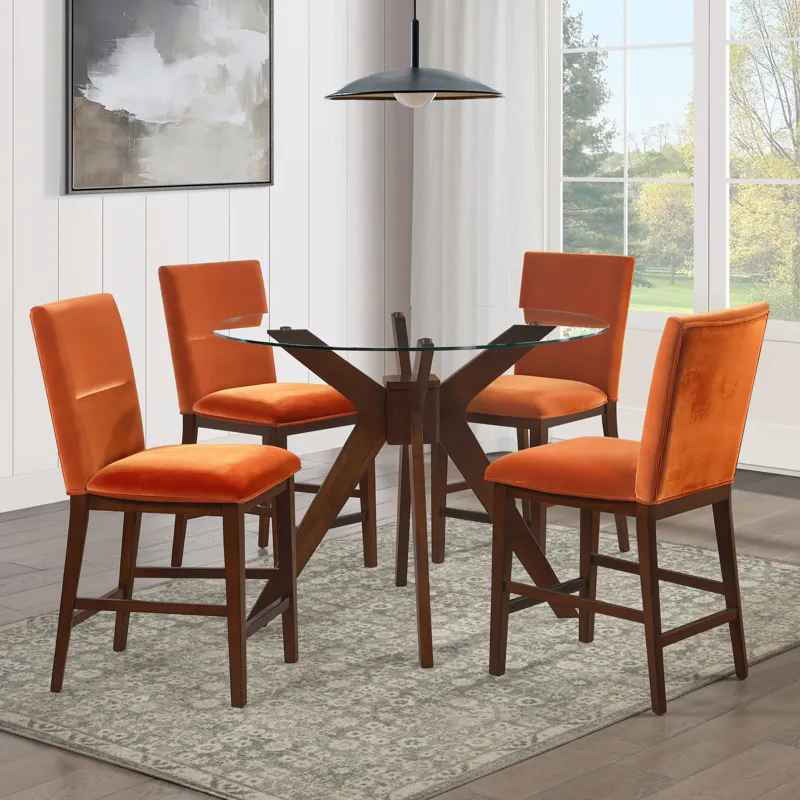 Zen Orange Velvet Counter Chair