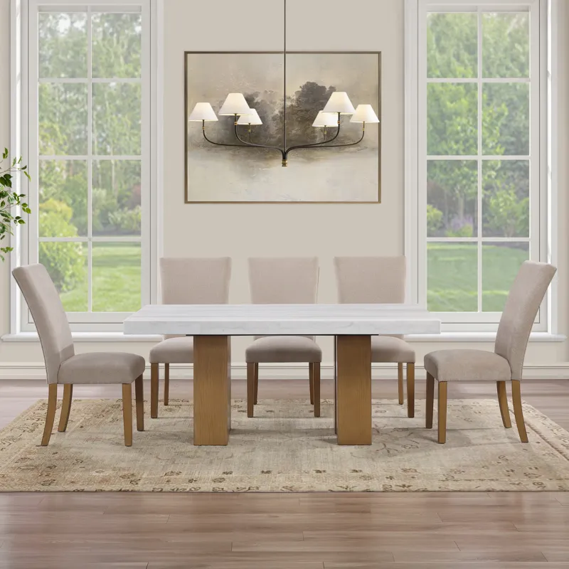 Artemis 70\" Rectangle White Marble Table, Tan